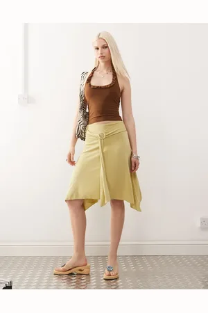 COLLUSION Belted midi skirt in green