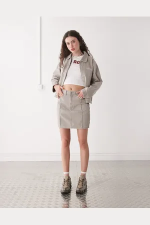 Obey Serene denim midi skirt in faded -Neutral