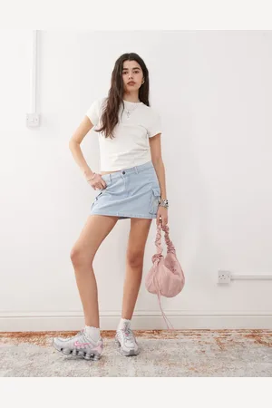 Karl Kani Retro denim cargo skirt in bleached wash