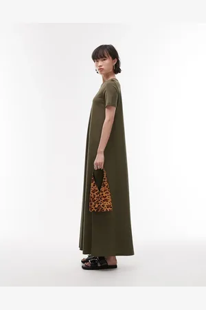 ARKET Pure cotton column maxi dress with short sleeves in -Navy