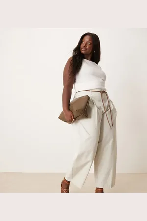 ASOS Curve tailored extreme barrel pants with pleat detail in -Neutral