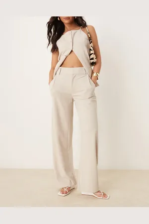 JDY Wide leg tailored pants in stone-Neutral