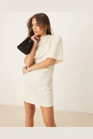ASOS Flutter sleeve ruched side mini dress in white