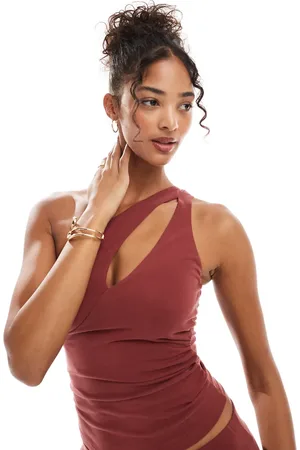 Bershka One shoulder cut out top in terracotta (part of a set)