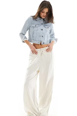 ASOS ASOS DESIGN Tall wide leg pull on pants with linen in -Neutral