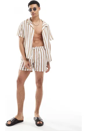 HUGO BOSS Boss striped swim shorts in beige and white (part of a set)