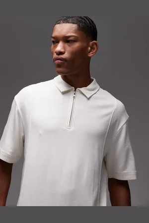 Topman Premium oversized fit polo with zip placket in -White