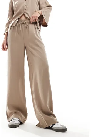 Object Soft drawstring waist wide leg pants in stone (part of a set)-Neutral