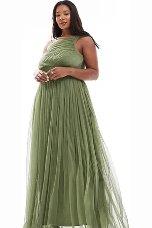 Lace & Beads Bridesmaid one shoulder maxi dress in -Green