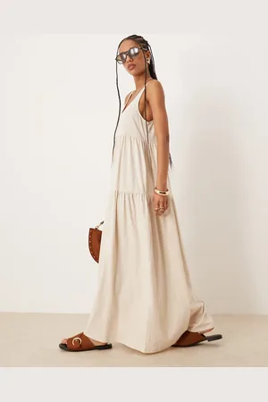 ASOS Scoop tiered trapeze maxi dress in -White