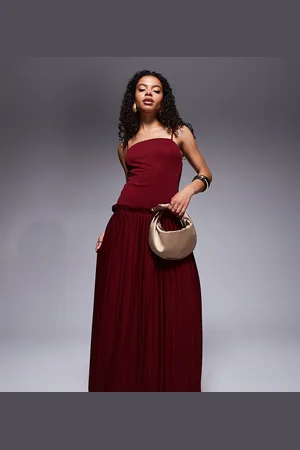 ASOS ASOS DESIGN Petite square neck pleated maxi dress with dropped waist in -Red