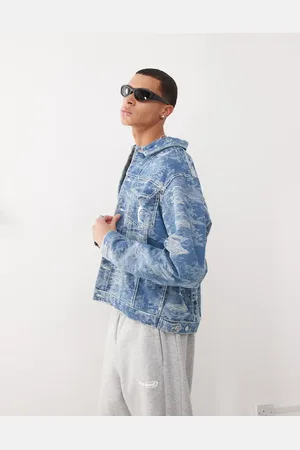 Karl Kani OG distressed camo denim jacket in mid wash