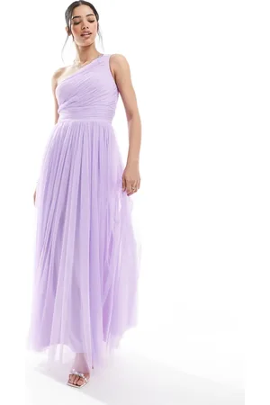 Lace & Beads Bridesmaid one shoulder maxi dress in -Purple