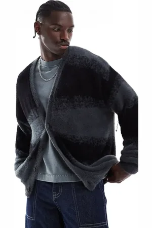 ADPT. Oversized cardigan in diagonal print in grey