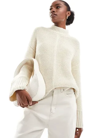 VERO MODA Premium oversized longline jumper with seam detail in -White