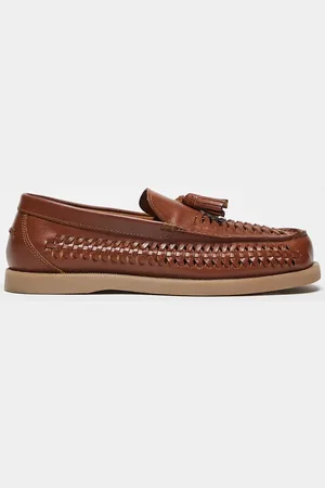 ASOS Loafers in leather with weave-Brown