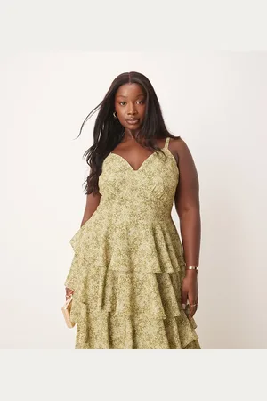 Pretty Lavish Tie back ruffle midaxi dress in -Green