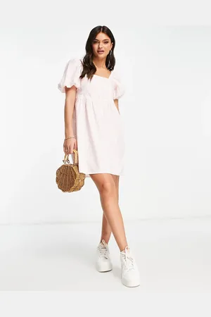 Monki Poplin mini dress with puff sleeves in floral print