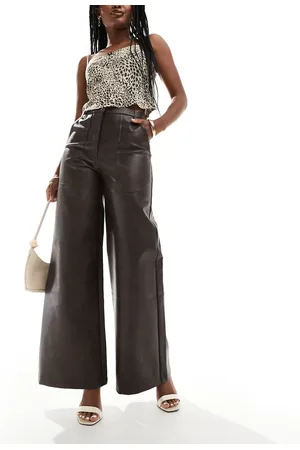 Bardot Faux leather wide leg pants in dark chocolate-Brown