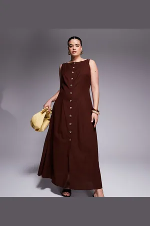 ASOS ASOS DESIGN Curve slash neck button down waistcoat maxi dress in -Brown
