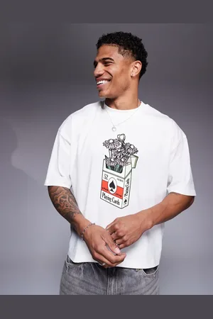ASOS Boxy oversized t-shirt with flower graphic in off white