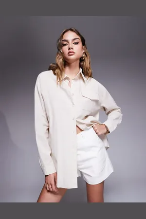 Missyempire Missy Empire linen look pocket front shirt in -White