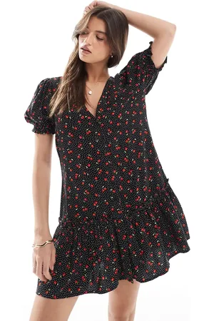 Miss Selfridge Printed spun smock dress in print-Pink