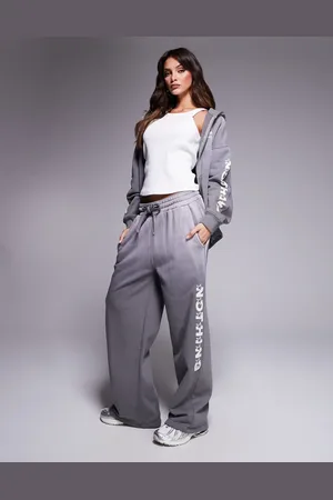 Good For Nothing Motif panel detail relaxed straight leg trackies in (part of a set)-Grey
