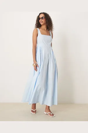 ASOS Scoop neck pleat waist midi dress in