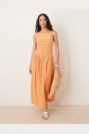 ASOS Square neck dropped waist midi dress in -Orange