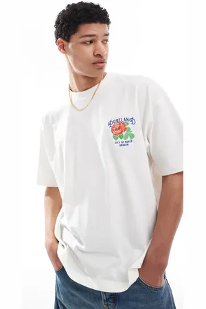 ASOS Oversized t-shirt with varsity graphic in off white