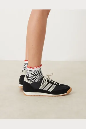 ASOS Zebra contrast frill top ankle socks-White
