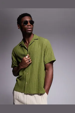 ASOS Textured revere shirt in -Green