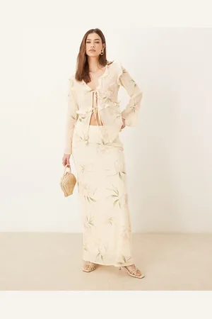 Pretty Lavish Textured chiffon maxi skirt in (part of a set)-Multi
