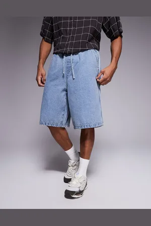ASOS Pull on longer length denim jorts with side stripe in