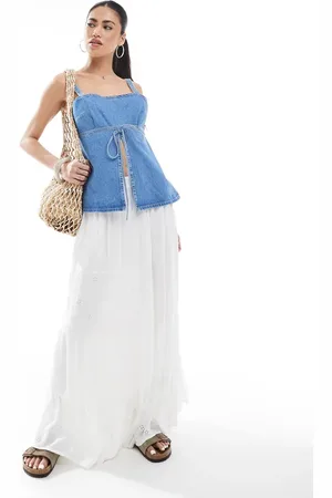 ONLY Textured maxi skirt in white