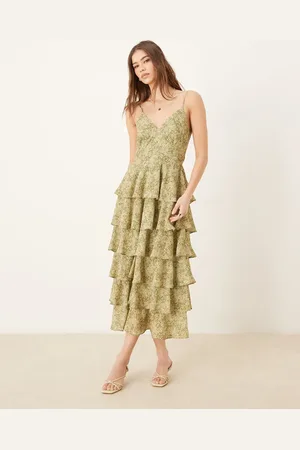 Pretty Lavish Tie back ruffle midaxi dress in -Multi