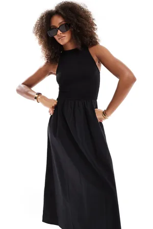 ASOS Racer crinkle bodice poplin skirt midi dress in
