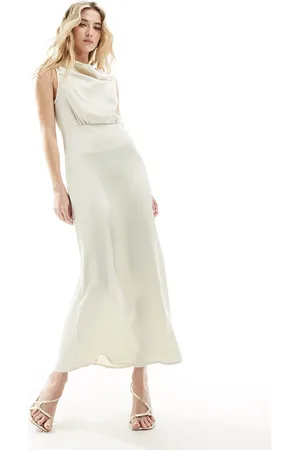 VILA Bridal cowl neck maxi dress in cream-Neutral