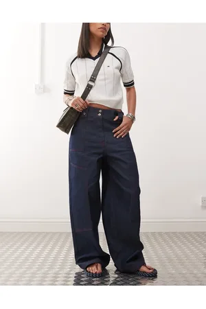 COLLUSION X002 baggy jeans with contrast stitch in -Blue