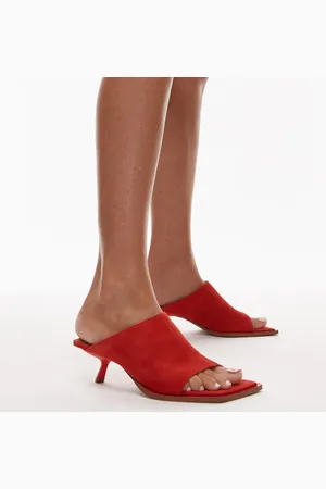 Topshop Premium Ilya suede open square toe mules in