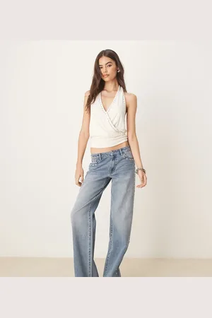 JDY Wide leg jeans with studs detail in wash