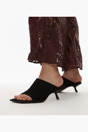 Topshop Premium Ilya suede open square toe mules in