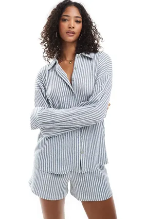 ONLY Textured oversized shirt in blue stripes (part of a set)