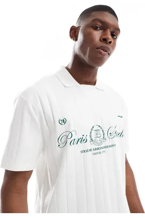 ASOS Boxy relaxed heavyweight 280gsm polo in rib fabric with front graphic in white