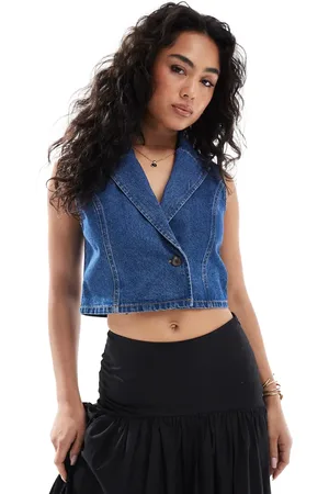 ASOS Denim waistcoat in mid wash blue