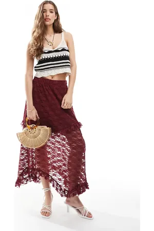 ONLY Tiered lace maxi skirt in