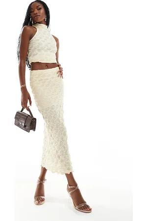 River Island Textured midi skirt in -White