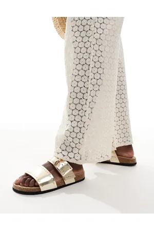 ASOS Fallon studded footbed sandals in white-Gold