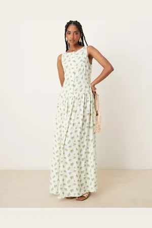 ASOS Slash neck button down dropped waist maxi dress in -Multi